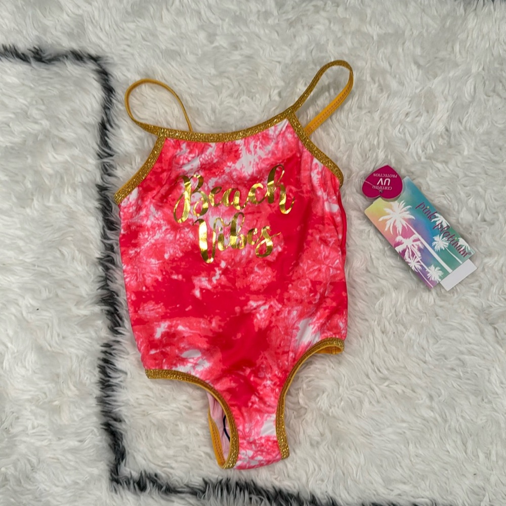 NWT Pink Platinum one piece pink and gold Beach Vibes bathing suit - 3T